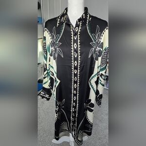 House of Harlow 1960 Floral Scarf Print Long Sleeve Button-Down Dress  Size S